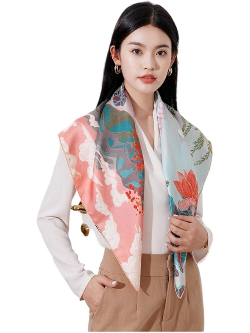 Luxurious 100% Mulberry Silk Large Square Scarf Wrap for Women - Fashion